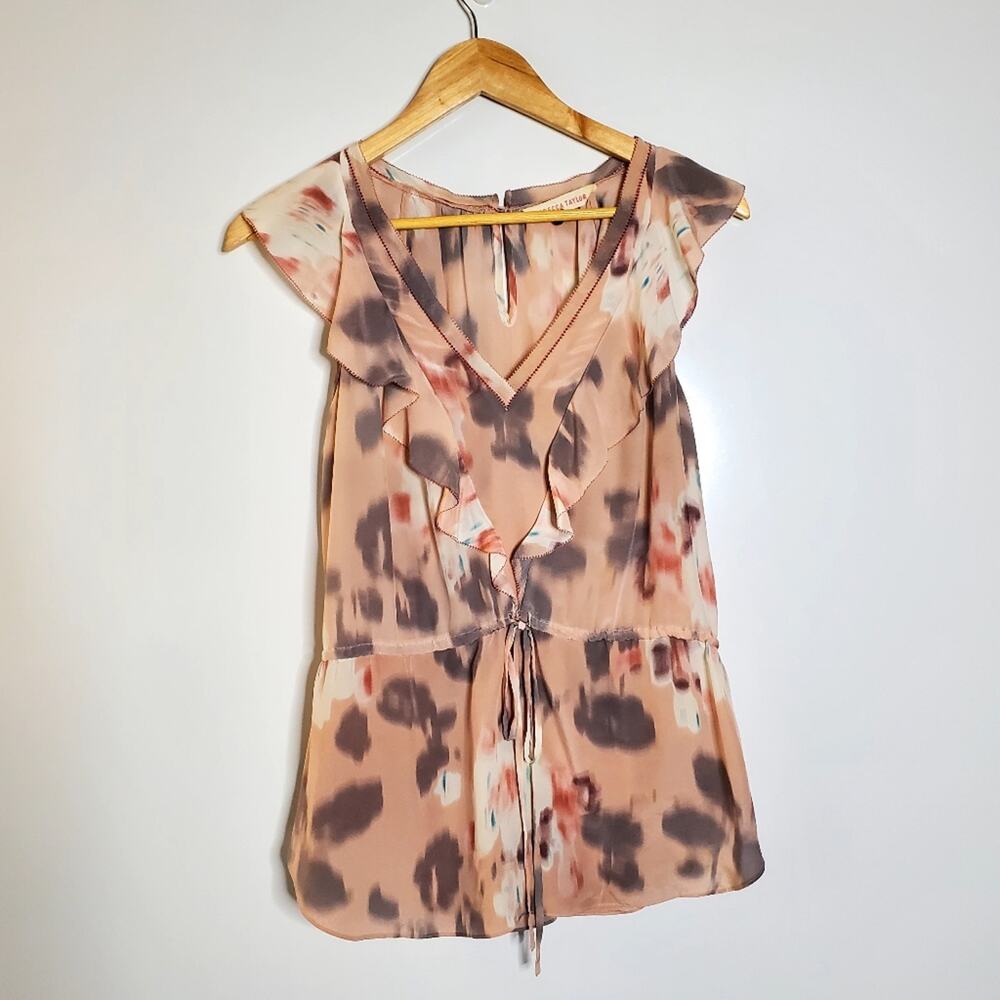 Rebecca Taylor 100% Silk Ruffled V-neck sleeveless blouse Size 8 Great cond...